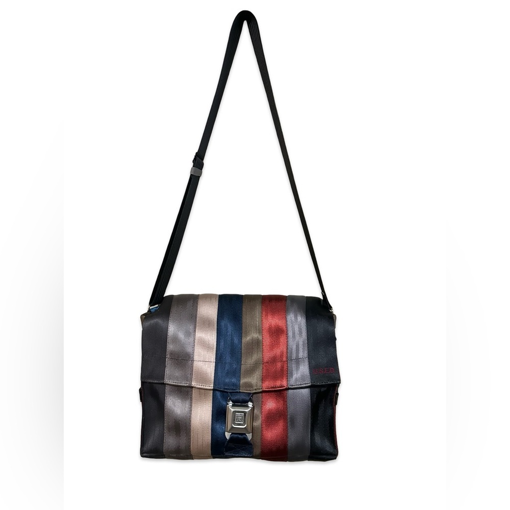 U.S.E.D Vintage Seatbelt Crossbody Shoulder Bag with GM buckle- Black, Gray, Red
